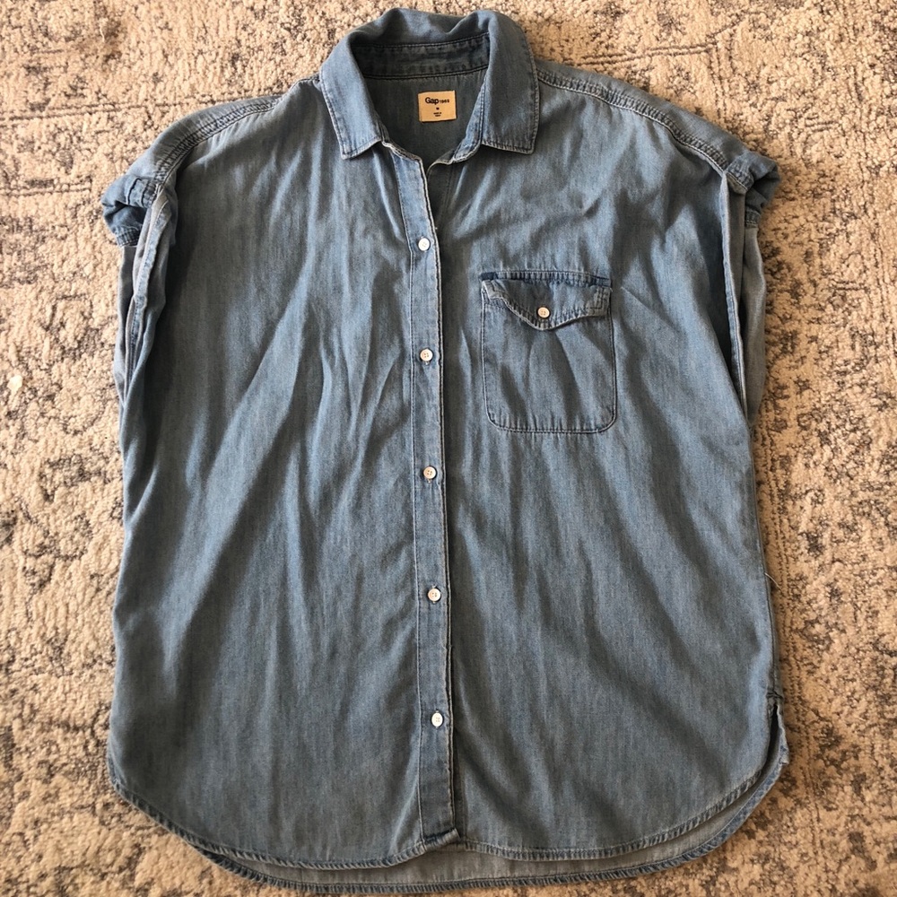 Gap Button Down Chambray Blouse, Size Medium. - image 1